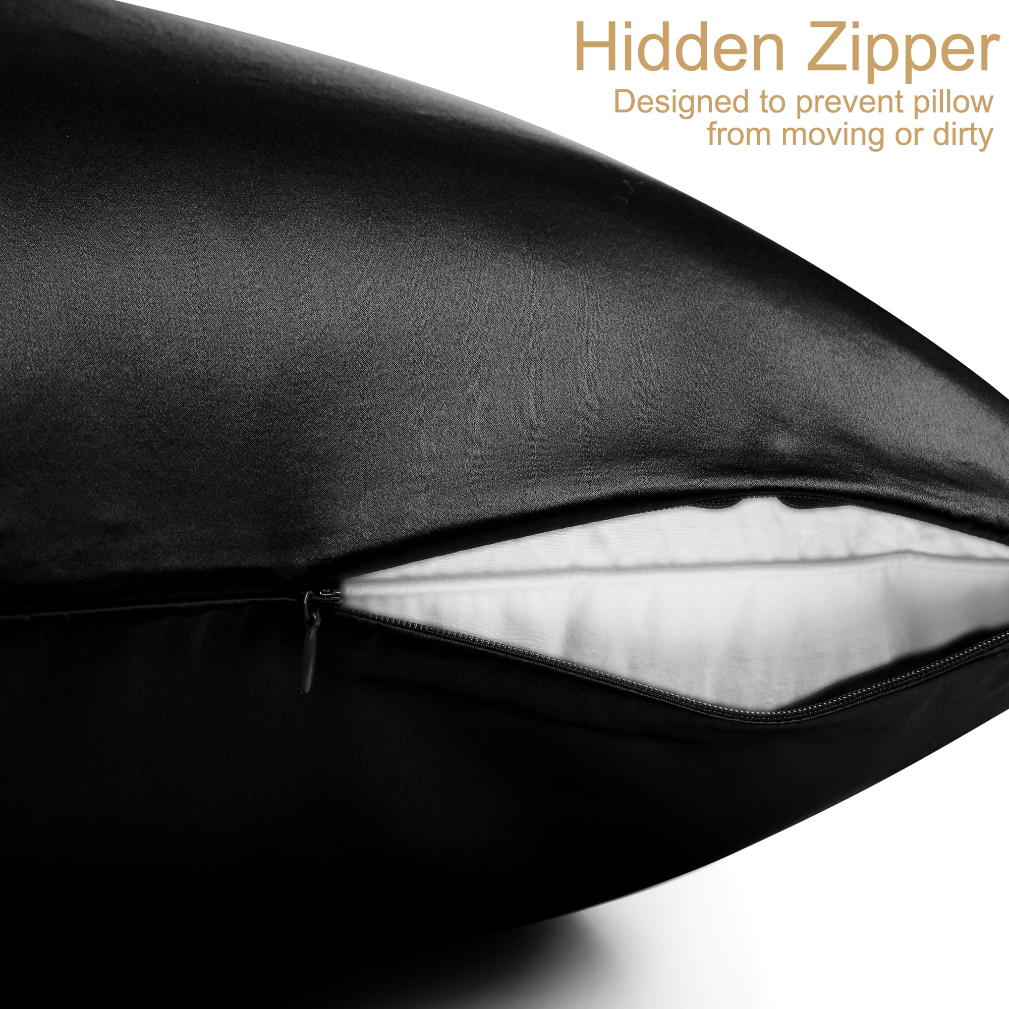 REGALWOVEN Pure Silk Pillowcase with Zipper, Standard(20"x26"), Black, 1 Piece