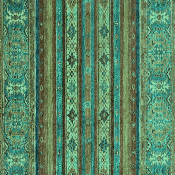 Ahgly Company Machine Washable Indoor Square Abstract Turquoise Blue Modern Area Rugs, 5' Square