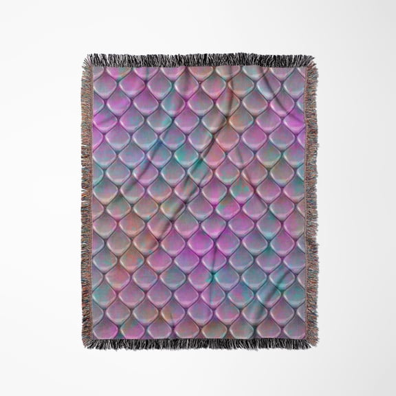 Mermaid Scale Or Fish Scale Pattern In Pastel Pink And Purple, Woven Blanket