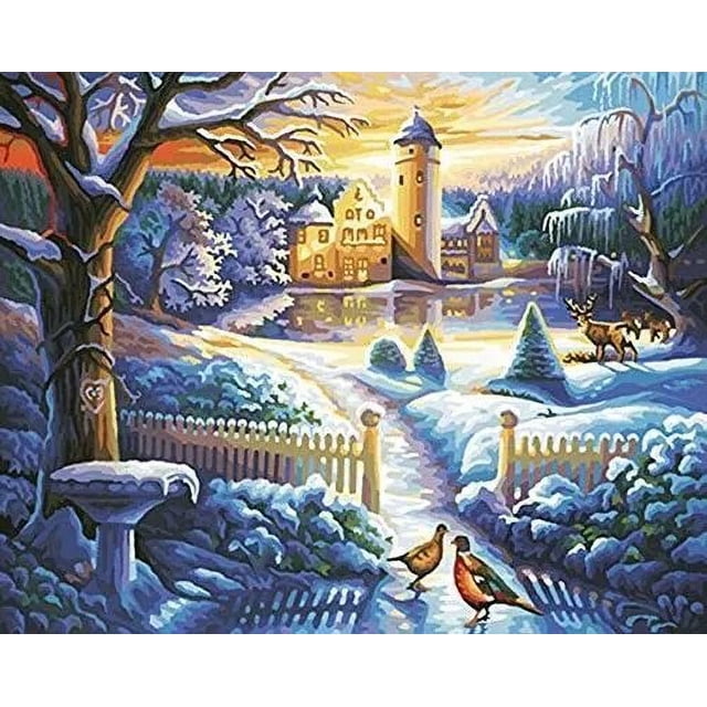 GATYZTORY-Cuadro de pintura de diamante redondo y cuadrado para niños y adultos, mosaico de punto de cruz, casa de nieve, regalo para el hogar
