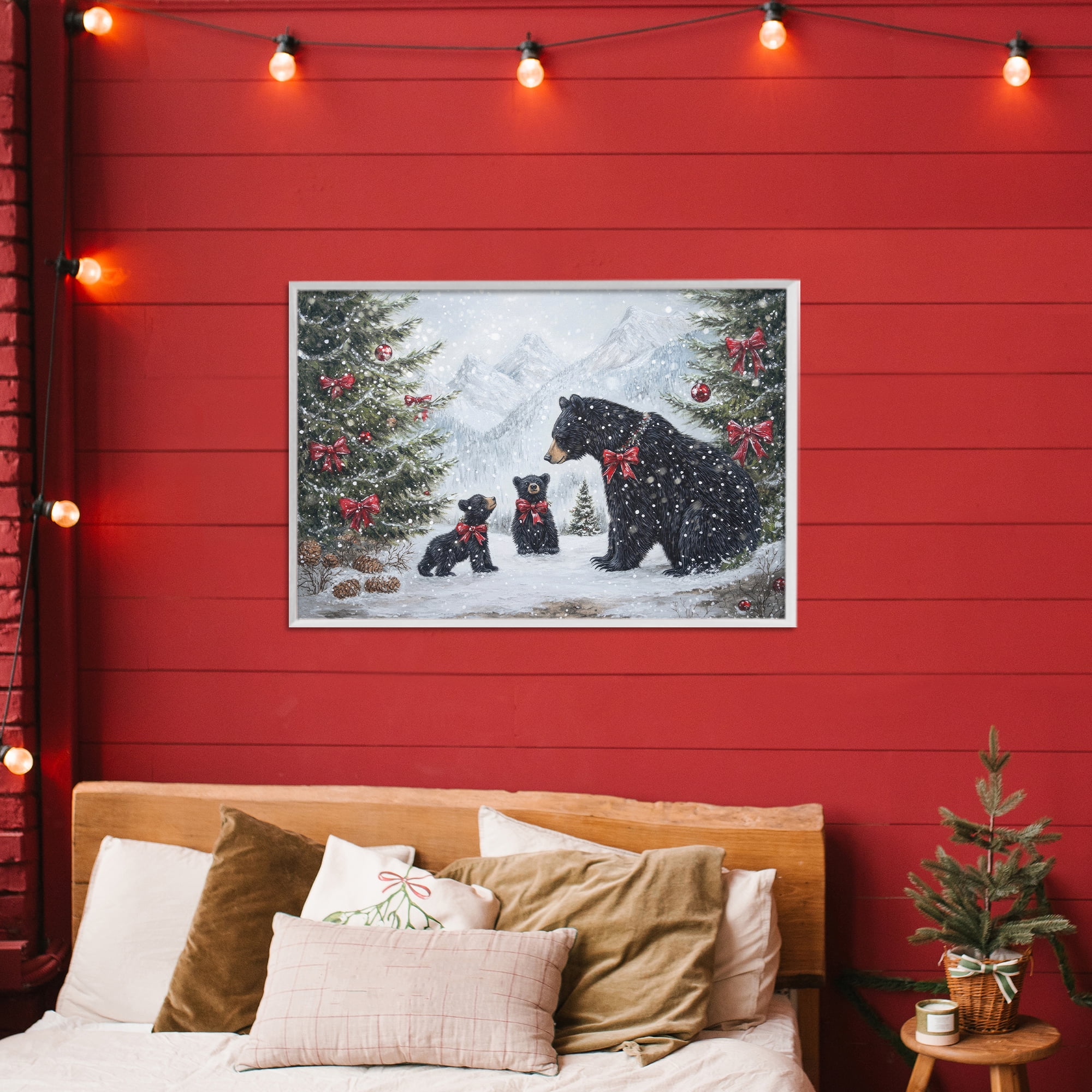Stupell Industries Christmas Black Bears White Framed Giclee Art, design by Tina LeCour