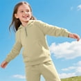 thumbnail image 5 of Abcomgle Boys 2 Piece Outfits 4-16 Fleece Half Zip Long Sleeve Sweatshirts and Athletic Sports Pants for Girls Active Girls Activewear Set,9-10 Years,Khaki, 5 of 9