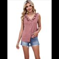 thumbnail image 1 of Blusas Casuales para Mujer, Sin Mangas, con Botones, Cuello en V y Volantes, Camisetas de Verano 2025, Camisas de Trabajo de Negocios para Damas. Rosa M, 1 of 7