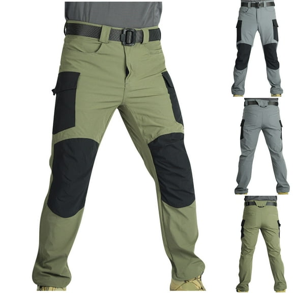 DDAPJ pyju Men's Hiking Pants Quick-Dry Water Resistant Reinforced Knee Cargo Work Pants Outdoor Lightweight Fishing Travel Camping Pants with Multi Pockets Green M