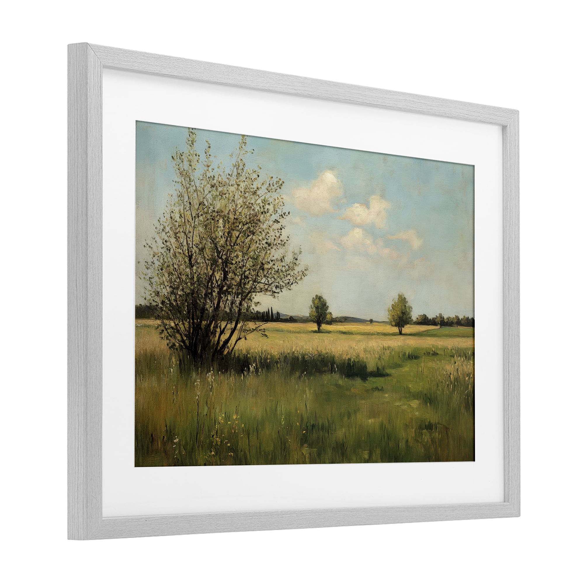 Stupell Industries Peaceful Meadow Under Serene Sky Gray Framed Print Under Glass, design by Petal Prints Design