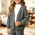 thumbnail image 3 of Rrxhxhs Cardigan for Girls Solid Color V-Neck Button Front Long Sleeve Loose Casual Sweater Cover Up with Pockets, 3 of 7