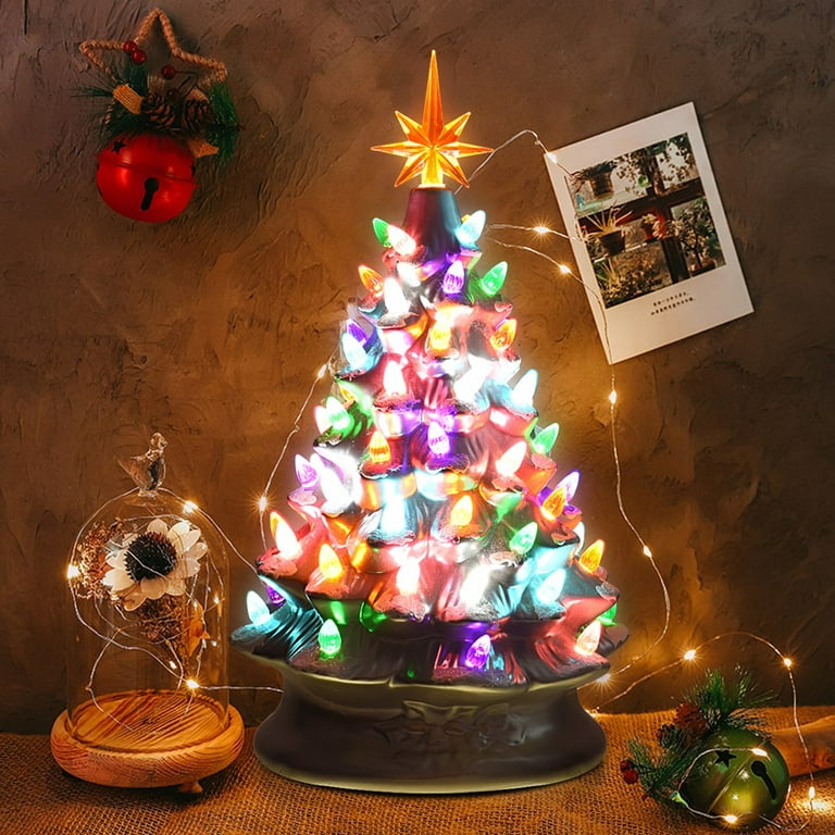 Inolait 15'' Ceramic Tabletop Christmas Tree with Lights -Silver