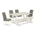 thumbnail image 2 of East West Furniture 6-Piece Dining Room Set- 4 Parson Chairs with Smoke Linen Fabric Seat and Button Tufted Chair Back - Rectangular Top & Wooden Legs Wood Kitchen Table and Wood Bench - Linen..., 2 of 10