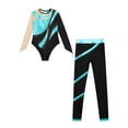 thumbnail image 3 of YIZYIF Kids Girls Athletic Workout Outfit Long Sleeve Cutout Back Leotard with Pants Gymnastics Leotard with Leggings Suit Blue Green 8, 3 of 5