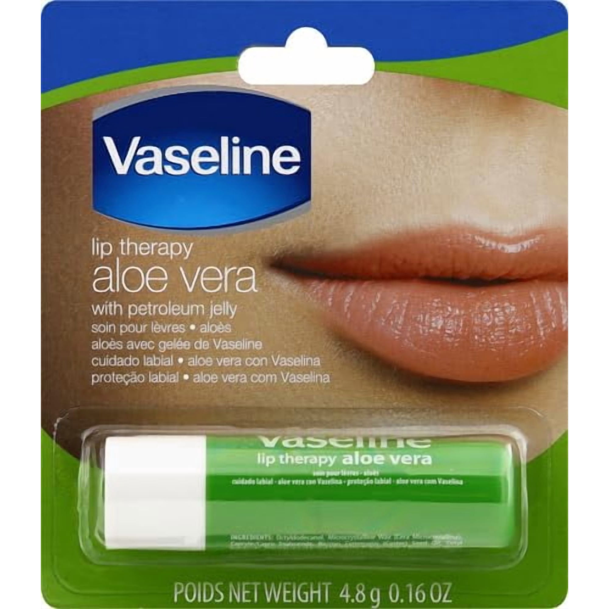 Vaseline Lip Therapy Moisturizing Hydrating Lip Balms with Aloe Vera, Vitamin E, Clear, 1 Count