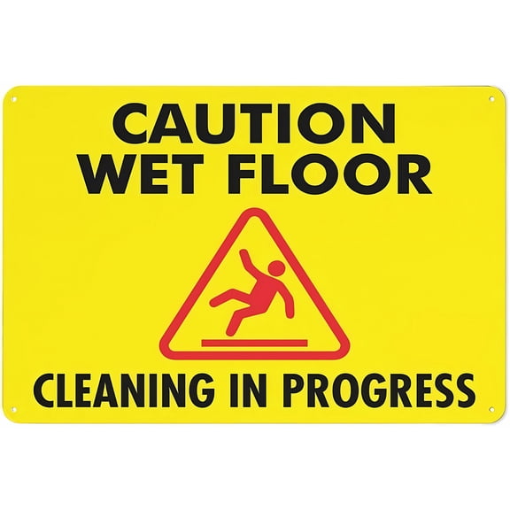 Caution Wet Floor Cleaning in Progress Sign - 8"x12" Reflective Aluminum Metal Warning Signage with Symbol for Indoor Outdoor