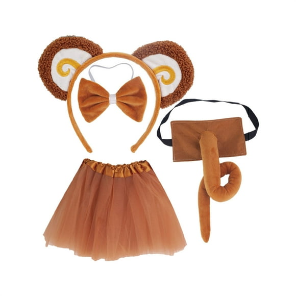 Wangsaura Kids Girls monkey Costume, A-line Tulle Skirt with Hairband Bow Tie Tail Cosplay Costume for Halloween Party