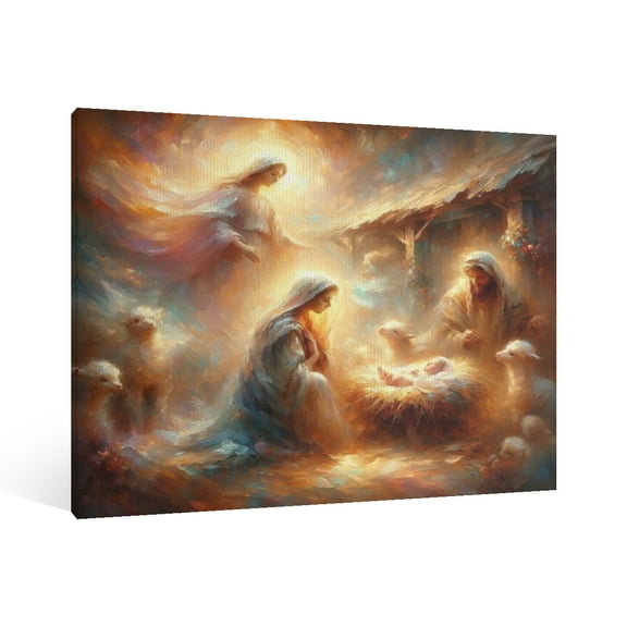 Vintage Jesus Nativity Scene Canvas Wall Art Paint Framed , Christian Watercolor Jesus Wall Art Decor,Christmas Wall Religious Artwork for Home Living Room,Bedroom Wall Decor