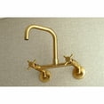 thumbnail image 2 of Kingston Brass Concord 8-Inch Adjustable Center Wall Mount Kitchen Faucet  Brushed Brass, 2 of 9