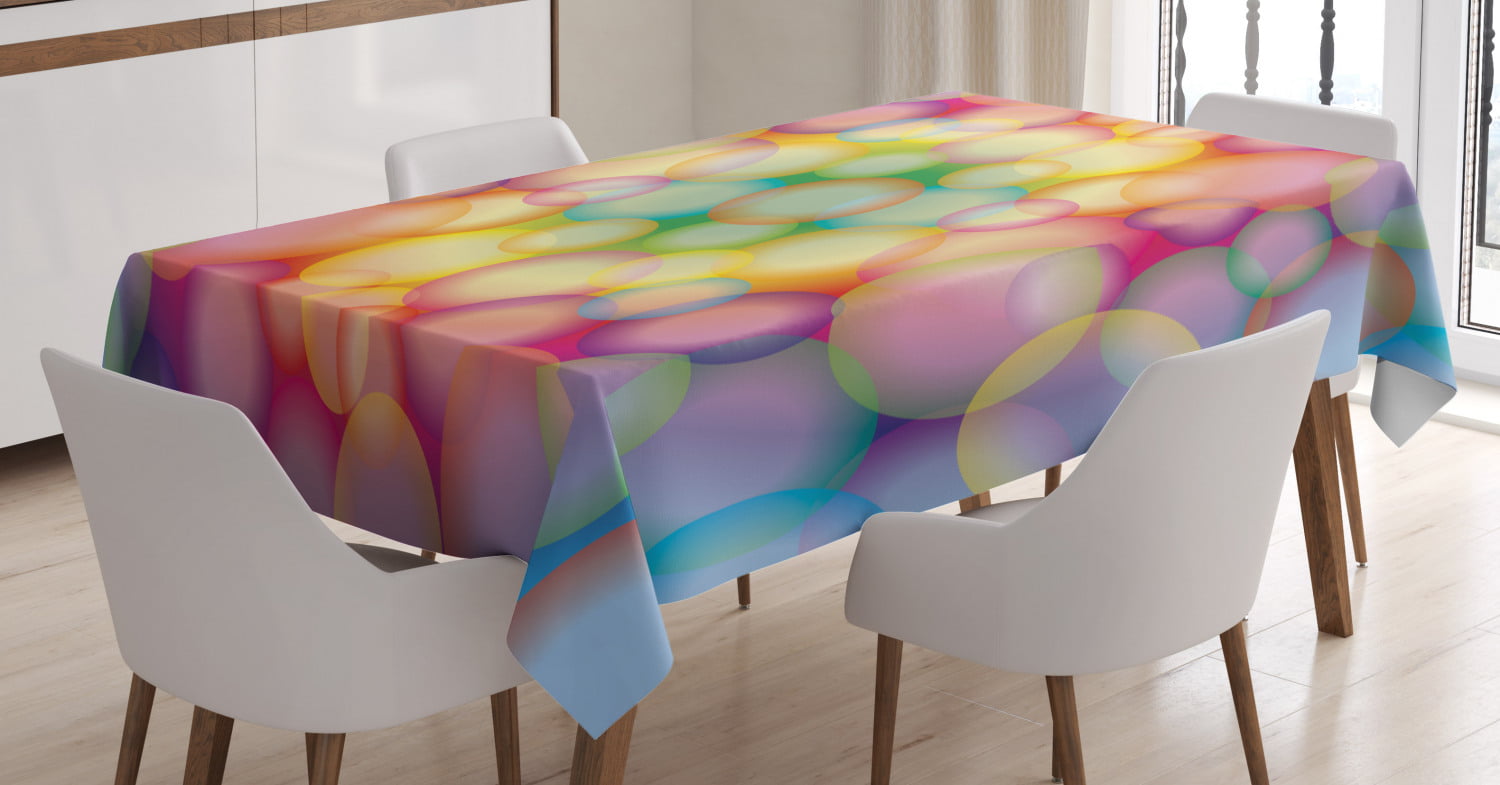 Modern Tablecloth, Colorful Hazy Balls Circular Hoops Bubbles Bright ...