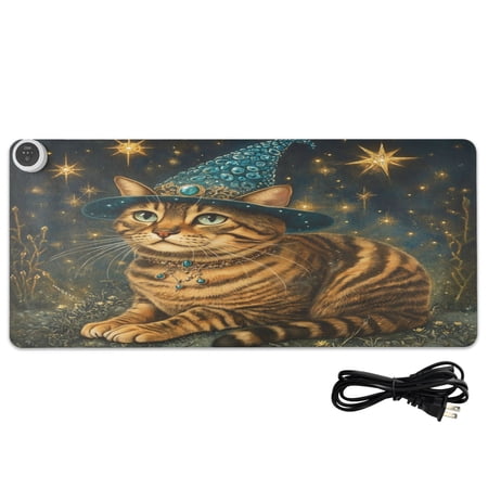 Wobogo Chubby Bengal Cat Heated Mouse Pad Extra-Large Desk Mat With 3 Heating Levels and 3-hour Auto Shut-Off Protection Ideal for Computer Keyboards Home Office Hand-warming Essential 31.5in × 13in