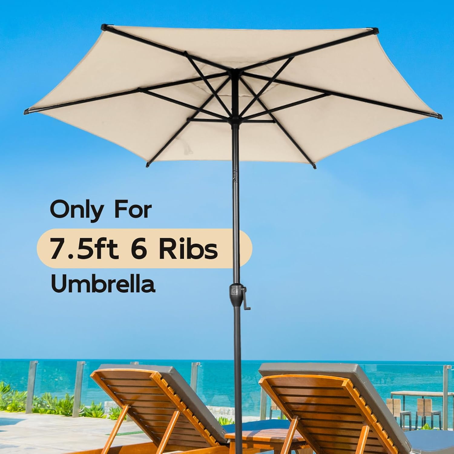 Abba Patio 7.5ft Lyon Outdoor Patio Umbrella Cover Replacement w/ 6 Sturdy Ribs, Beige