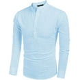 thumbnail image 4 of Mens Cotton Linen Henley Shirt Long Sleeve Hippie Casual Beach T Shirts 2025, 4 of 6