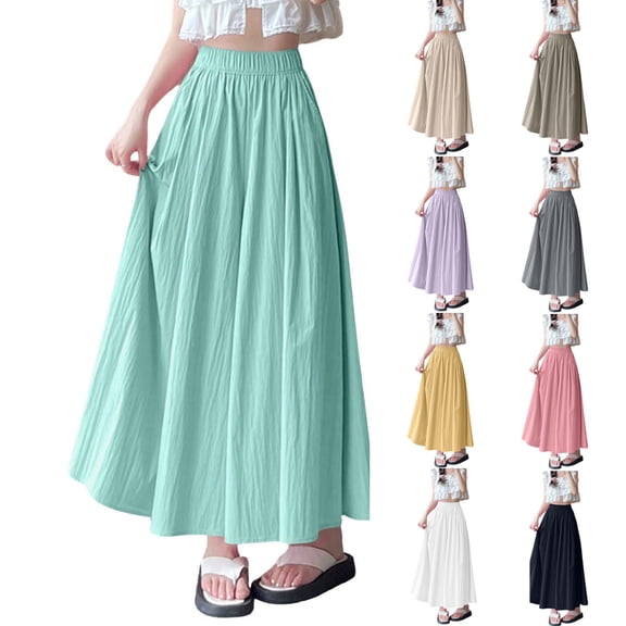 Women's Culottes Skirt Pants Textured Elastic High Waist A Line Flowy Maxi Skorts with Pockets Lightweight Casual Beach Wide Leg Trousers Yellow