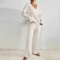 thumbnail image 5 of 2 Piece Outfits for Women Long Sleeve Knit Sweater Top and Wide Leg Pants Ribbed Lounge Matching Set Fall Winter Khaki S, 5 of 7