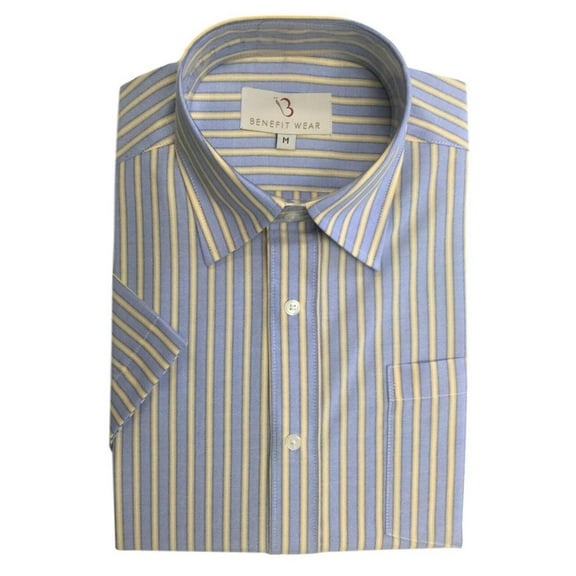 Men's Front HOOK-and LOOP Closure Shirt, Short Sleeve, Blue Yellow