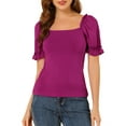 thumbnail image 5 of INSPIRE CHIC Women's Elegant Puff Sheer Sleeve Blouse Summer Square Neck Tops Purple M, 5 of 7