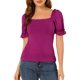 thumbnail image 5 of Blusa de manga abullonada transparente elegante para mujer Inspire Chic, tops de cuello cuadrado de verano, color púrpura, talla XS, 5 of 7