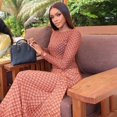 thumbnail image 2 of Women's O-Neck Long Sleeve Pleated Bandage Split A-Line Long Dress, 2 of 19