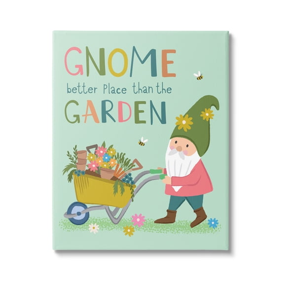 Playful Garden Gnome Quote Floral Wagon Design Botanical & Floral Graphic Art Gallery-Wrapped Canvas Print Wall Art