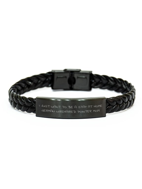 German Wirehaired Pointer Dog Mom Christmas Braided Leather Bracelet Gift from Friends to Family