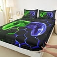 thumbnail image 3 of jejeloiu Stereoscopic Honeycomb Hexagon Full Size Sheets,Modern Game Console Bed Sheets,Gradient Green Blue Sheet Sets For Men Women,Breathable Home Decor,4pcs, 3 of 7