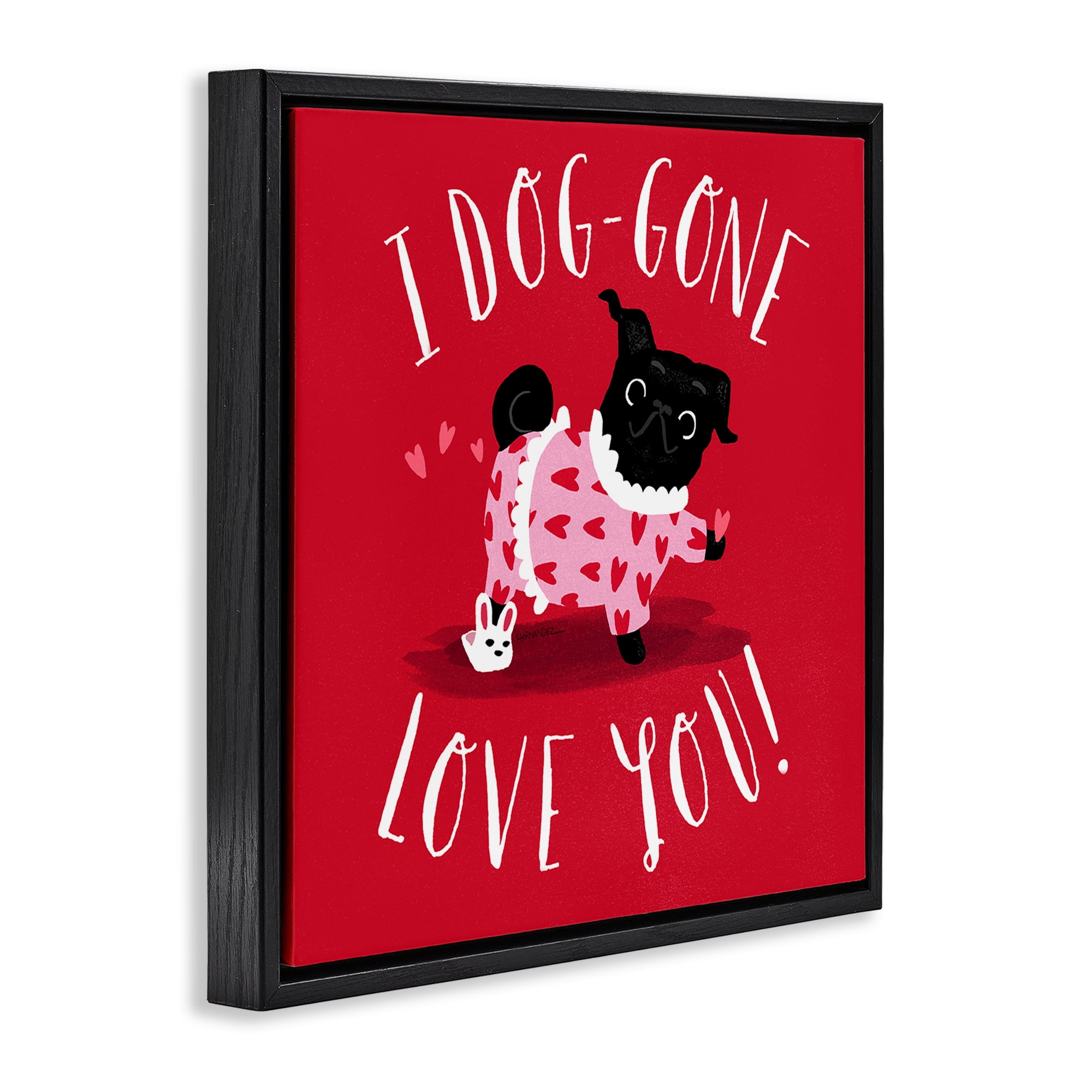Stupell Industries Dog-Gone Love You Animals Painting Black Floater Framed Canvas Art Print Wall Art, 25 x 25