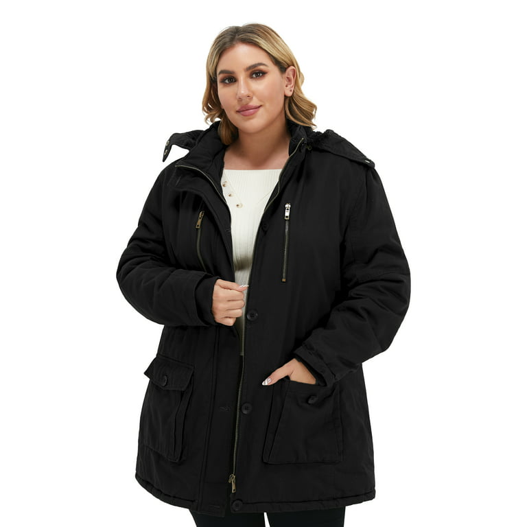Soularge Women's Winter Plus Size Padded Fleece Parka Coat with Hood  (Black, 3X)
