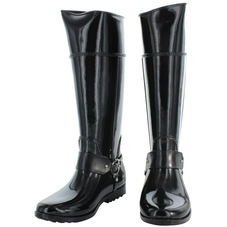 MICHAEL Michael Kors Women's Fulton Tall Harness Rain Boots, Black, 7 B(M)  US 