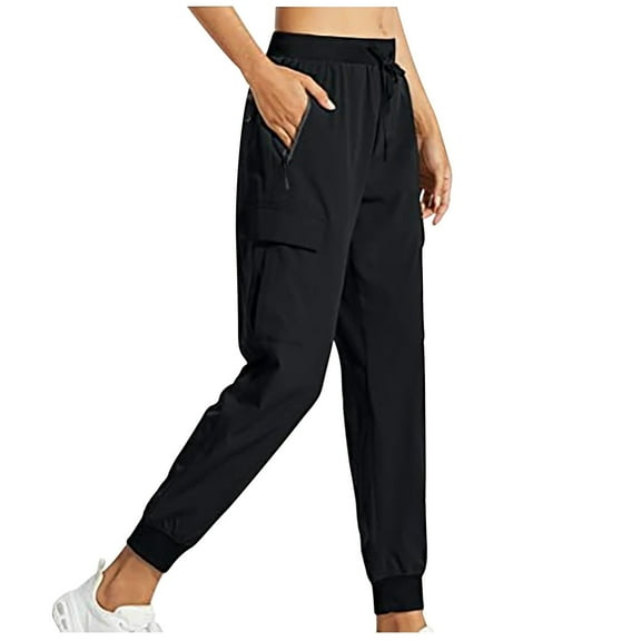Joggers For Women Hiking Pants Lightweight Cargo Joggers Quick Dry Golf Travel Track Pants With Zipper Pockets Black Medium