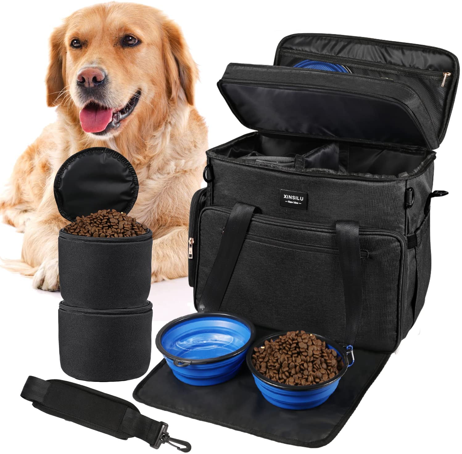 QueenDream Dog Travel Bag for Supplies DoubleLayer Airline Approved Weekend Pet Travel