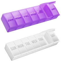 Large Pill Organizer, Bug Hull 2 Pcs Weekly Pill Organizer, 7 Day Pill Case, Travel Medicine Organizer, Purple & White
