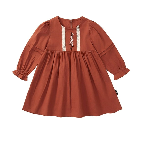 Ytdscs Toddler Kids Girl's Long Sleeve Dresses Baby Cotton Casual Dress Spring Fall Crewneck Sundress for Girls 1-9 Years