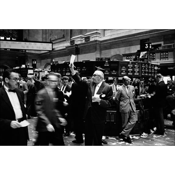 24"x36" Gallery Poster, Photograph shows stock brokers working at the New York Stock Exchange 1963
