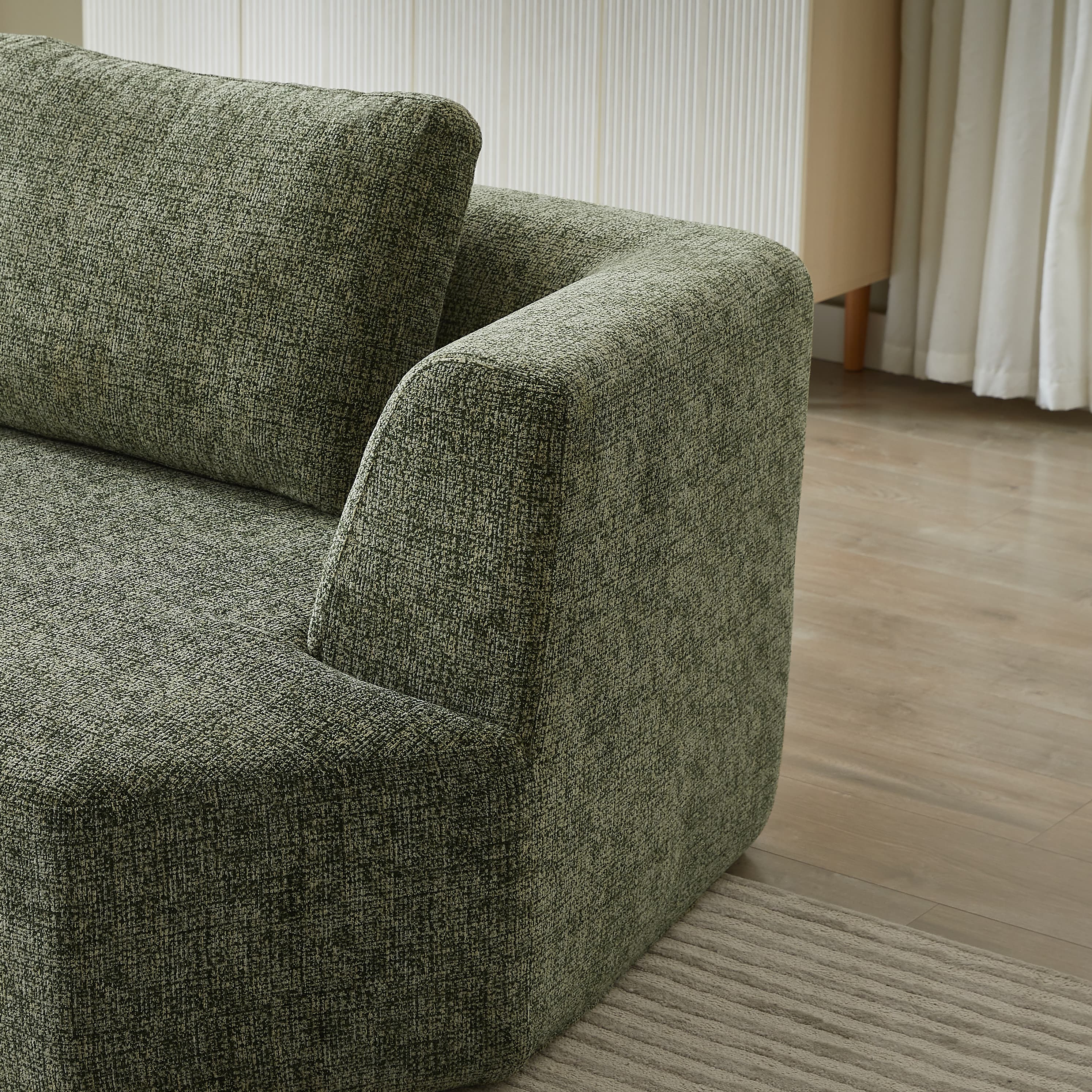 MAYEERTY Oversized 3 Seater Compressible Chenille Sectional Sofa, Modern & Space-Saving for Living Room, 98*43*32"Green