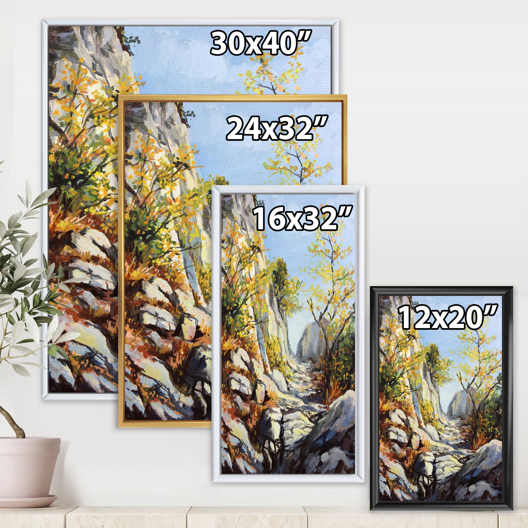 Designart 'Marble Path In Autumn Mountain' Traditional Framed Canvas Wall Art Print