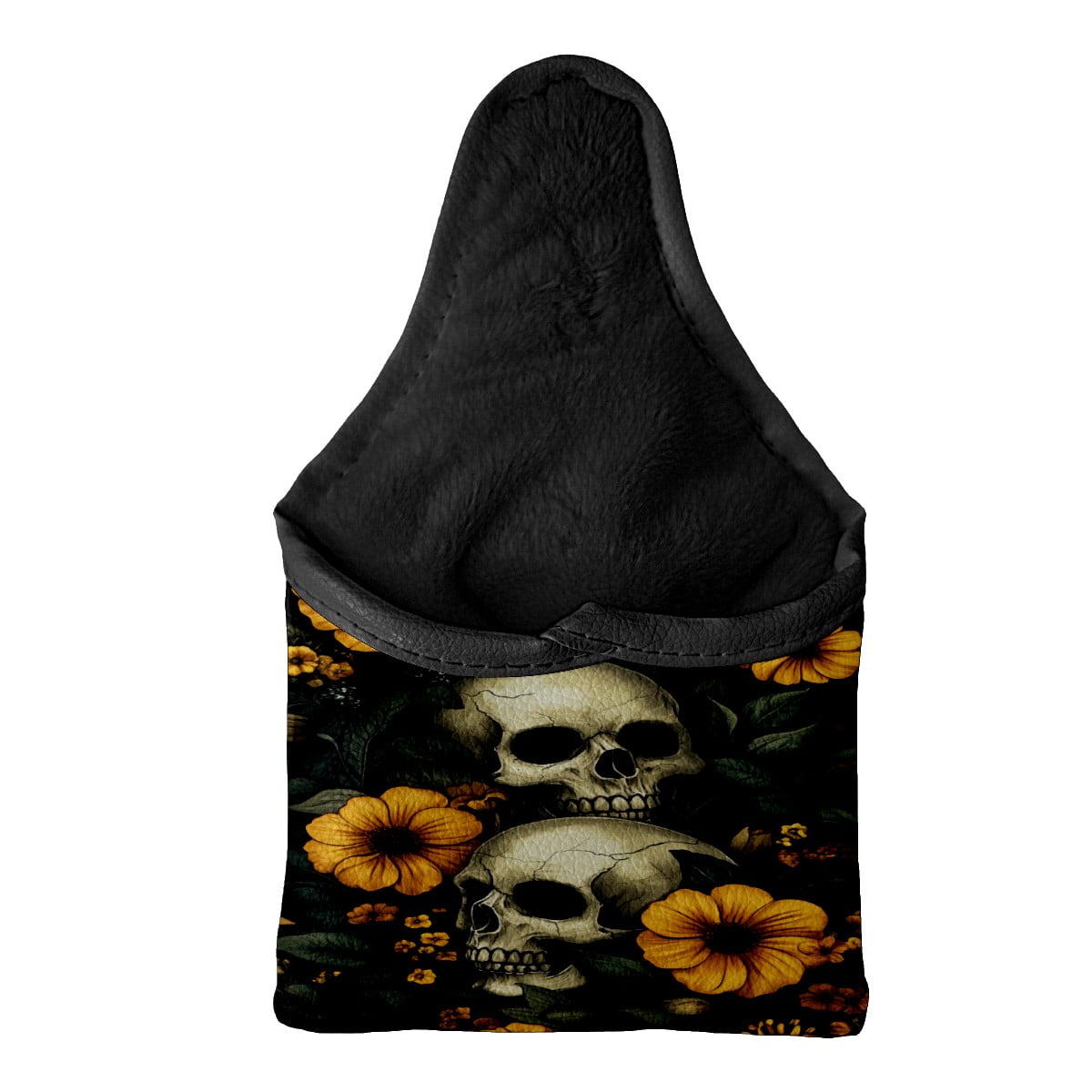 Golf Mallet Putter Cover Premium Leather Waterproof Golf Putter Head Cover with Magnetic Closure Yellow Flowers And Skulls