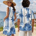 thumbnail image 4 of Yuyamidu Palm Tree Shirt Men and Women Matching Outfits Womens Hawaiian Dresses Pleated Tiered Sleeveless Dress Mens Button Down Shirts Matching Tropical Outfits for Couples , M, 4 of 6