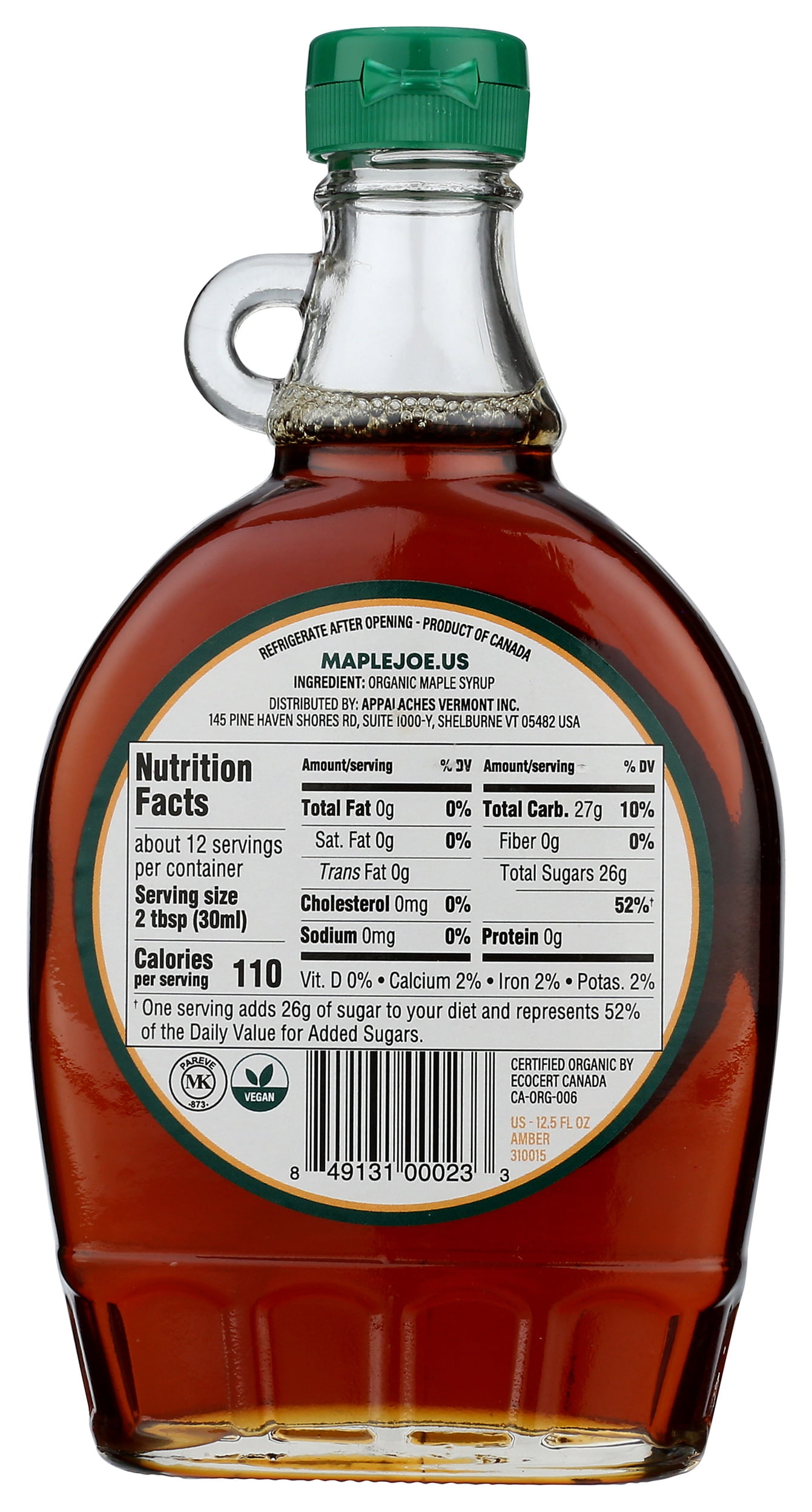 Pack of 12, Maple Joe Organic and Pure Maple Syrup, 12.5 fl oz