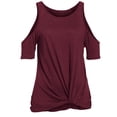 thumbnail image 7 of Wenyuyu Women’s Cold Shoulder T Shirts Short Sleeve Round Neck Tops Summer Trendy Casual Knot Twist Tunic Tee Blouses Wine L, 7 of 7