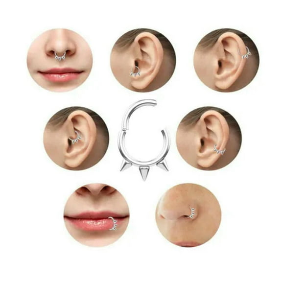 K-KED 2pcs Nose Ring Hoops Surgical Steel Earrings Tragus Septum Piercing Clicker Ring-8 mm-Silver