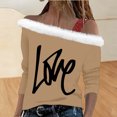 thumbnail image 4 of Uootdi Off The Shoulder Long Sleeve Shirts for Women FuzzyTrim Collar Love Heart Print Graphic Sweatshirt Casual Holiday Tops Gift, 4 of 7