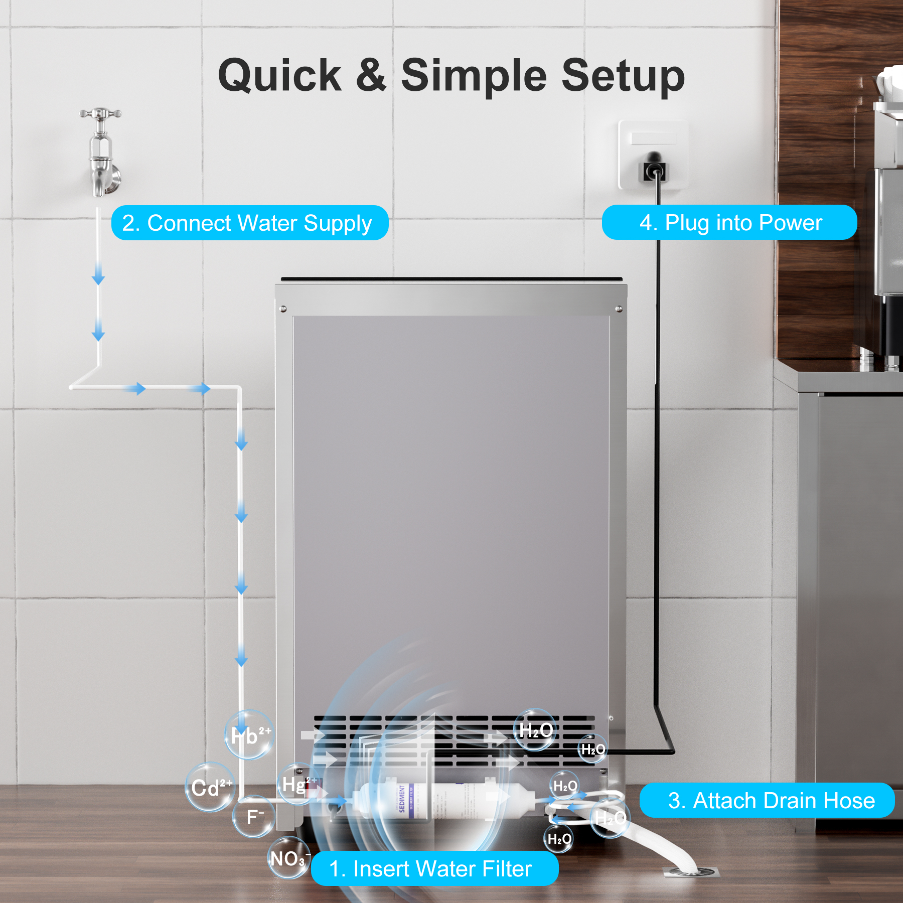 COTLIN Commercial Ice Maker Machine 150LBS/24H, 20’’ Under Counter Ice Machine with 33LBS Storage Bin/ Built-in Cleaning System, Freestanding Ice Maker for Restaurants/Bars, ETL Approved