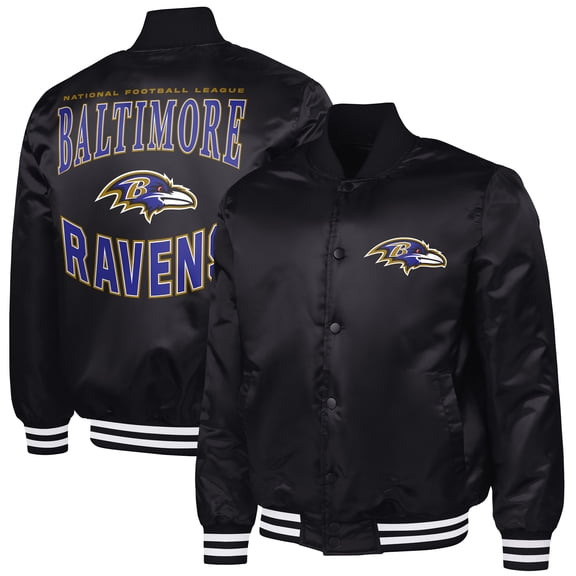 Men's G-III Sports by Carl Banks Black Baltimore Ravens Adaptive Team Graphic Satin Full-Snap Varsity Jacket
