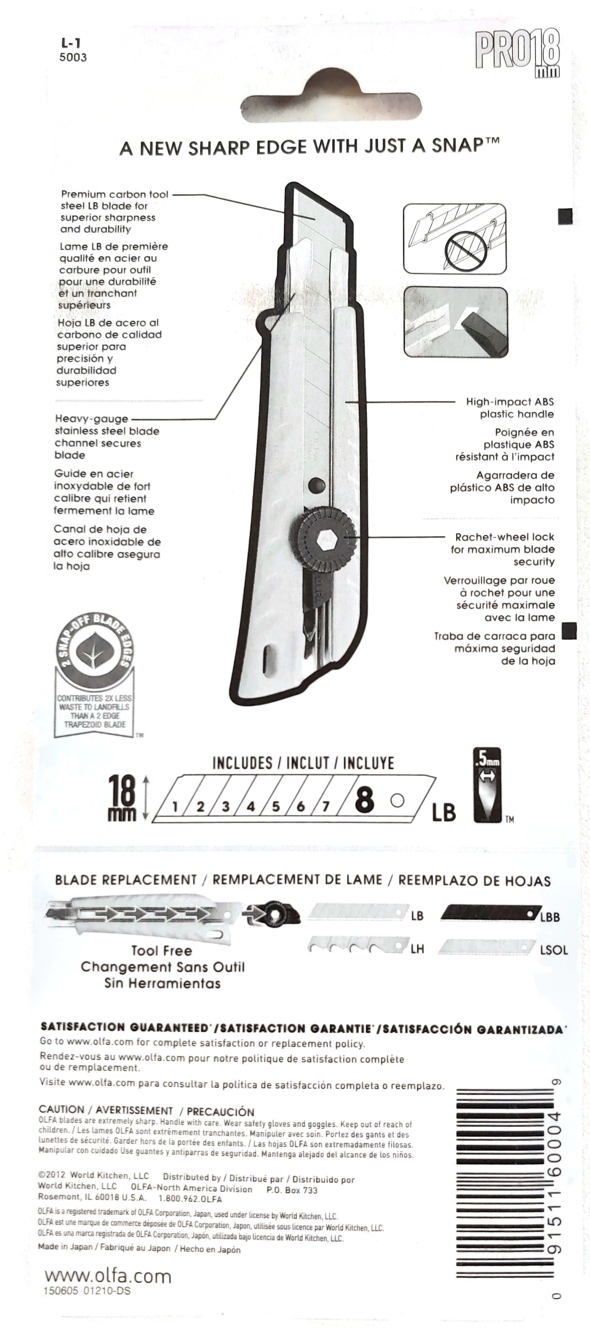 Lot of 2 OLFA 5003 L-1 18mm Ratchet-Lock Heavy-Duty Utility Knife